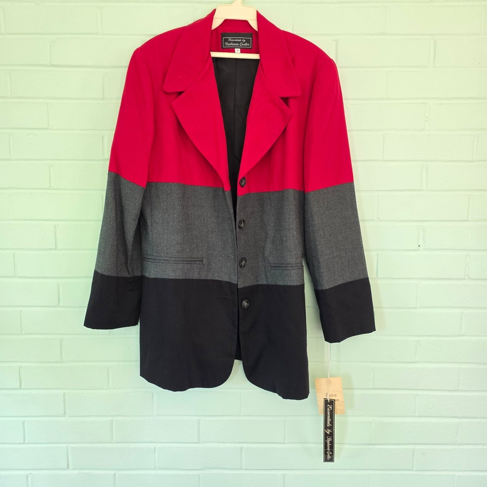 Vtg NWT Stephanie Queller Colorblock Blazer jacket formal office Sz 12 red blavk